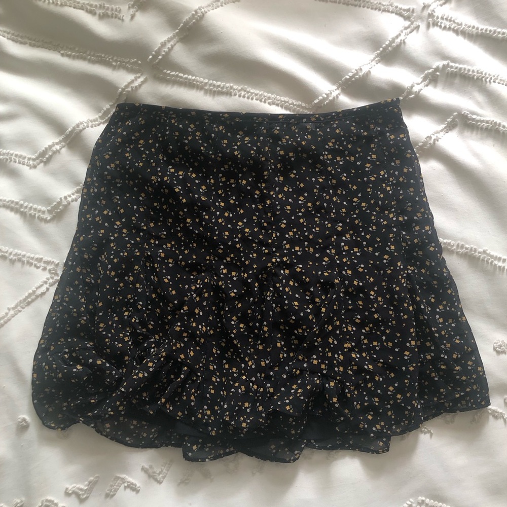 Black Floral Ruffled Mini Skirt